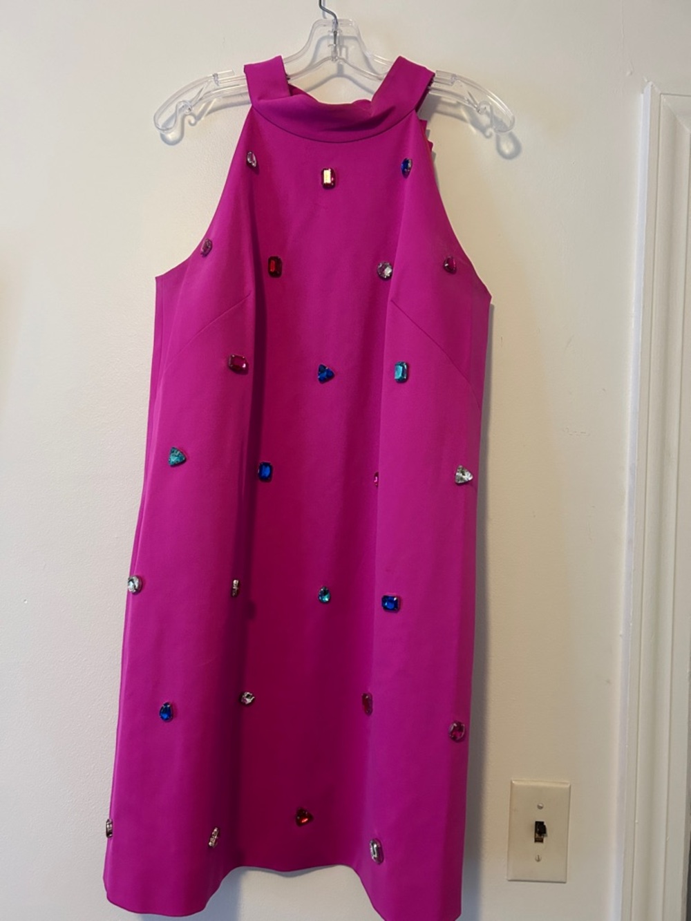 kate spade- $428 Fuchsia Jewel-Embellished Halter Dress, w/ bow. NWT, Size 12